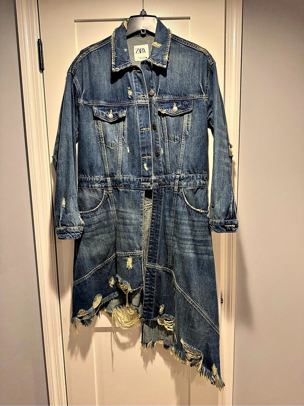 Zara Distressed Denim Duster Jacket Small